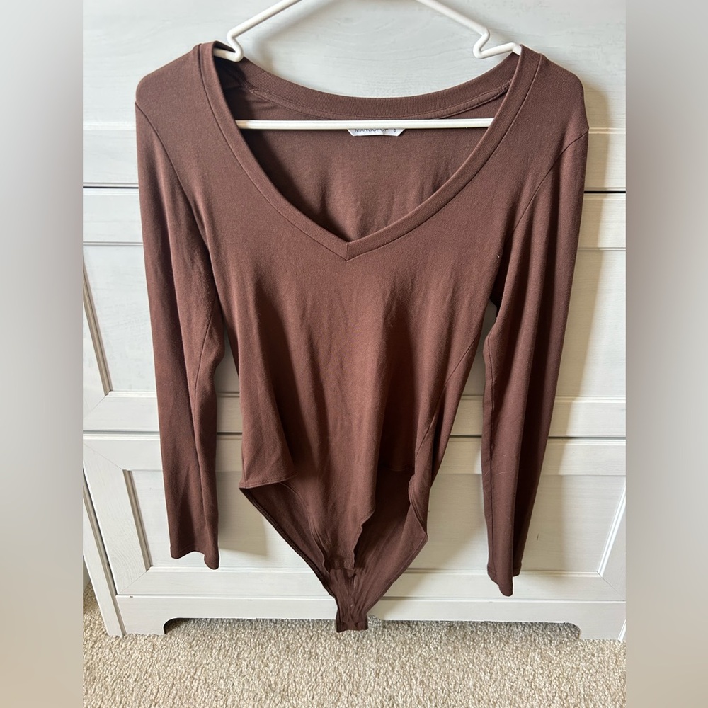 Mango Chocolate Brown V-Neck Bodysuit